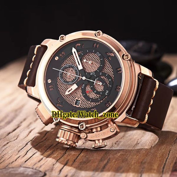 

new u-51 chimera b&b 8098 big 46mm quartz chronograph mens watch u51 brown dial rose gold case leather strap gents sport watches, Slivery;brown