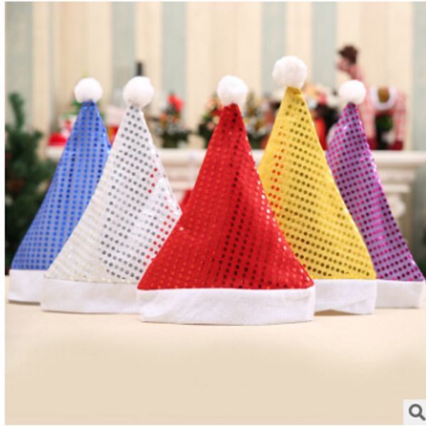

sequin christmas hat ornament 5 colors santa claus hats gold silver red xmas cap for christmas decoration