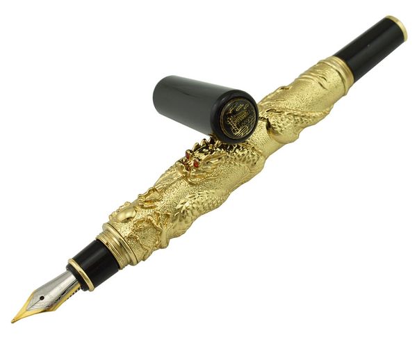 

jinhao metal vintage fountain pen, oriental dragon series heavy pen iridium fine nib golden noble collection gift pen