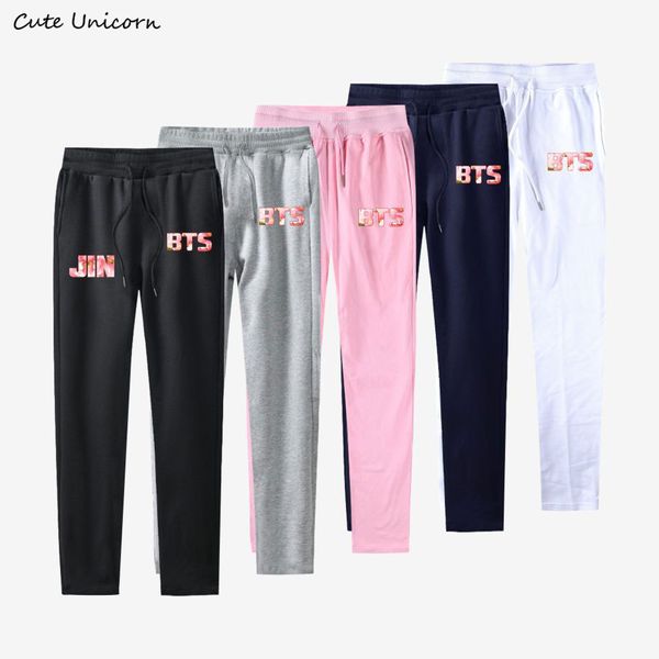 

2018 slim fit bts pants men women 100% cotton trousers casual sweatpants mid waist jogger pants kpop clothes pantalon femme, Black