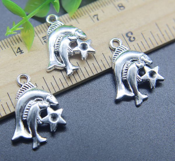

100pcs pisces constellation alloy charms pendant retro jewelry making diy keychain ancient silver pendant for bracelet earrings 22*18mm, Bronze;silver