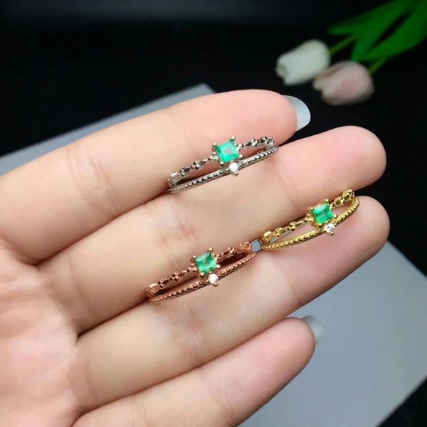 

shilovem 925 sterling silver natural emerald ring fine jewelry women trendy wedding open wholesale 3*3mm new cj030306agml, Golden;silver