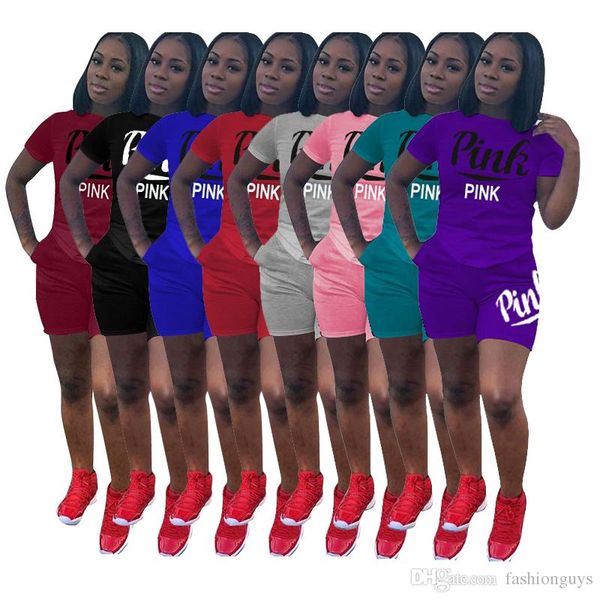 

Pink letter et women 039 love pink port track uit ca ual hort leeve tee with hort two piece port uit lady outfit yoga gym wea