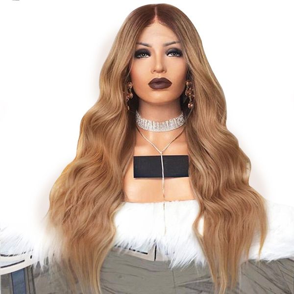 

elling brown roots ombre blonde color synthetic wigs party/cosplay brazilian full lace front wig ombre wigs for black/white women