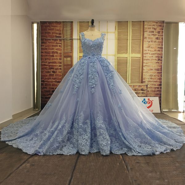 Echtes Bild, hochwertige Luxus-Ballkleid-Brautkleider, bunte Brautkleider, 3D-Blumen, Perlen, Pailletten, Perlen, Spitzenapplikationen, Schnürung am Rücken