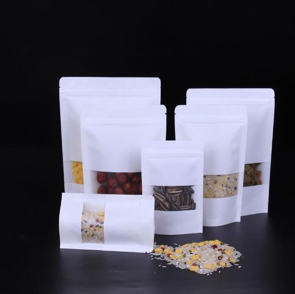 

moisture-proof foods bags white kraft paper ziplock packaging bag frosted window stand up pouch dry fruits retail bag supermarket snack bags