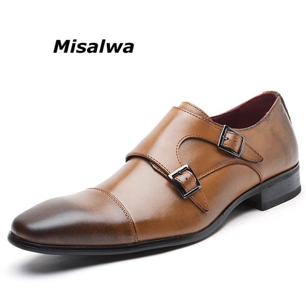 

misalwa men's double monk strap slip on loafer leather oxford square toe classic formal shoes casual comfortable dress shoes men, Black