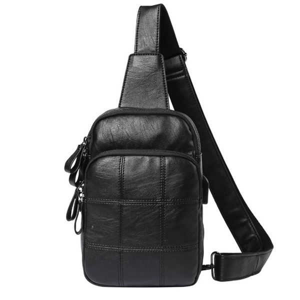 

new men pu leather nine square lattice fahion sling chest bag travel cross body messenger shoulder pack