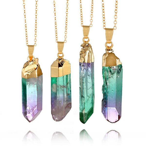 

2021 new natural crystal necklace cylinder quartz healing natural stone pendant necklace couples necklace for gift, Silver
