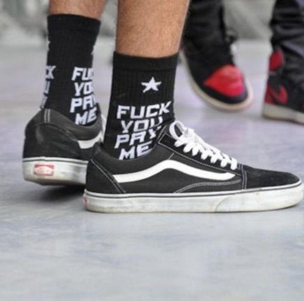 

mens skateboard long socks black red pink blue hip pop socks fuk you pay me letters