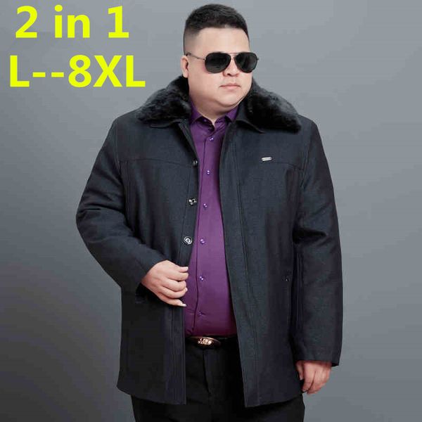 

big 8xl 6xl 5xl 4xl men's fashion 2 in 1 style parkas solid winter jacket man casual warm padded overcoat liner detachable coat, Black