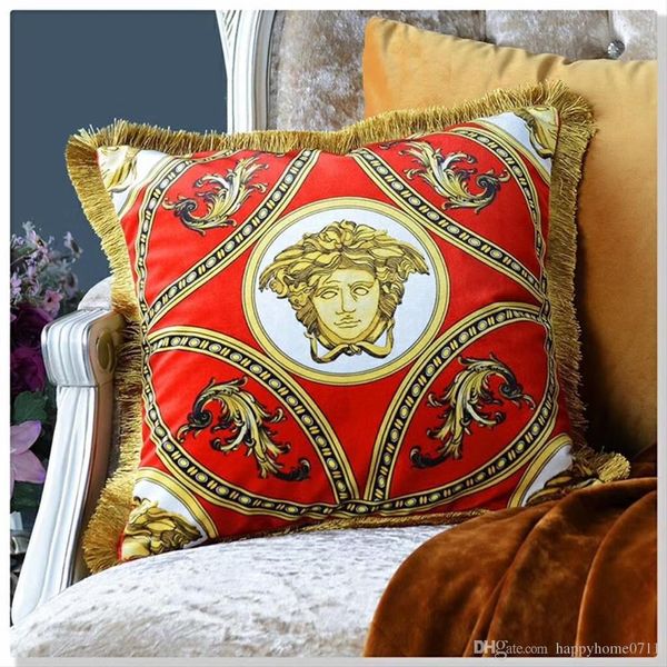 

luxury abstract character pattern signage v tassel velvet material pillow case cushion cover family decoration christmas gifts