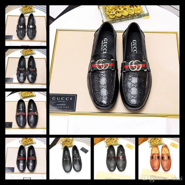 

2019 luxury brand Men Dress Shoes Man genuine leather Women Peas wedding Shoes fashion shoes with box size 38-45