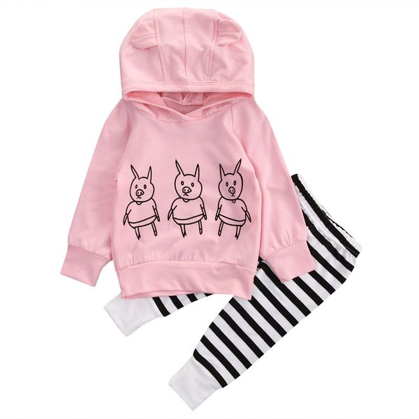 

newborn baby girls outfits animals pig hoodie +pants leggings cute children clothing toddler long sleeve boutique kids clothing 0-2y, White
