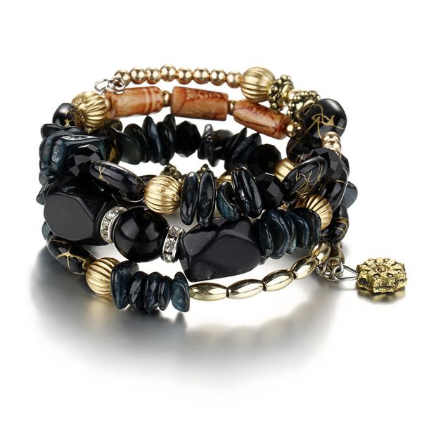 

new boho style multilayer beads charm bracelets &bangles vintage resin stone wrap bracelets ethnic jewelry for women hz, Golden;silver