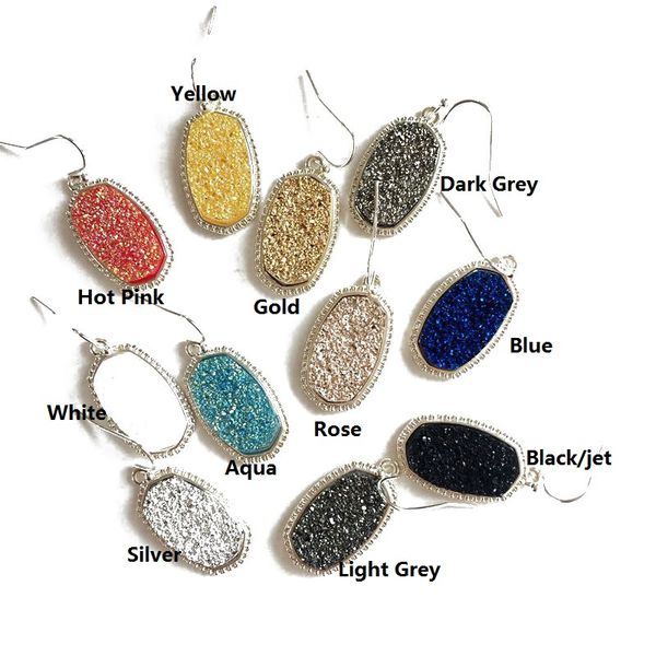 

fashion druzy drusy earrings silver plated 11colors geometry oval faux stone dangle earrings for women jewelry