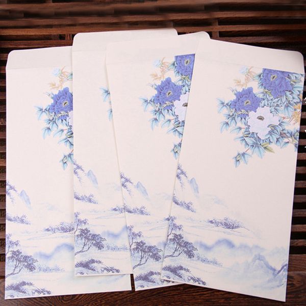 

10pcs/lot chinese style business envelope for invitation flower printed craft paper envelopes wedding paper hand-painted ink bag