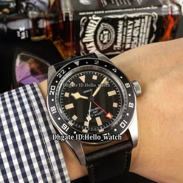 

New heritage black bay black tripe dial gmt a ian 2813 automatic men watch ilver ca e leather trap gent watche