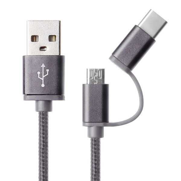 

2-in-1 usb 2.0 male to usb 3.1 type c/micro usb weave data fast charging cable for android #156 multi colours