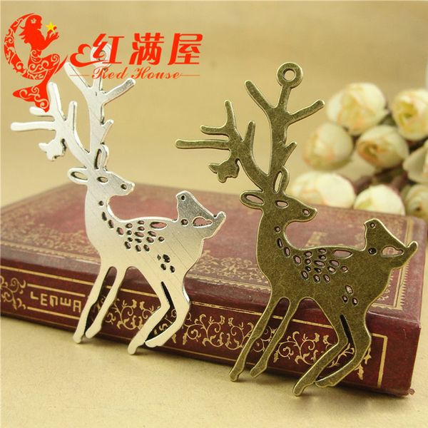 

A2939 60*45MM Zinc alloy plating silver metal accessories of ancient deer charms, antique bronze animal DIY material Vintage Pendant