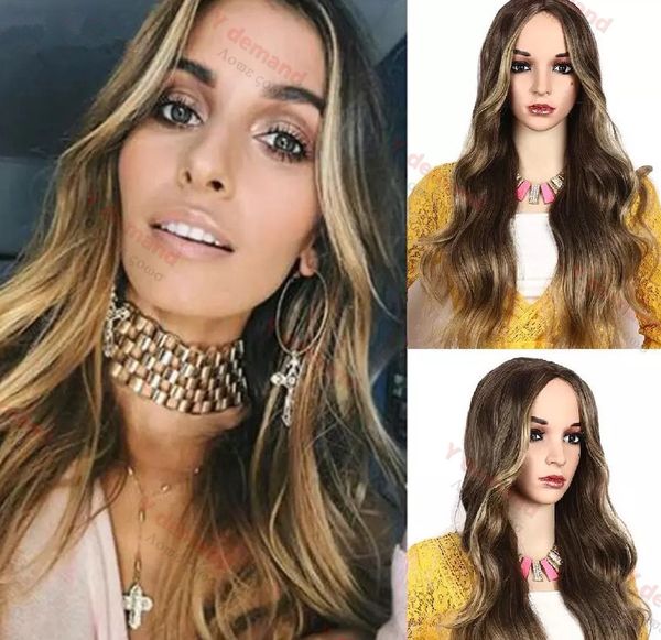 

ombre hair long wavy wigs simulation human hair wigs long silky body wave wigs for black women in stock