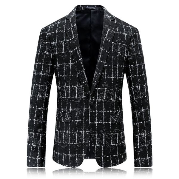 

2018 spring and autumn new style men's printed flannel leisure suits men's casual grid jacket coat suit blazers, White;black