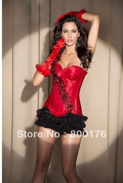 

burlesque/strong red ruffle short panty corset & skirt fancy dress, Black;white