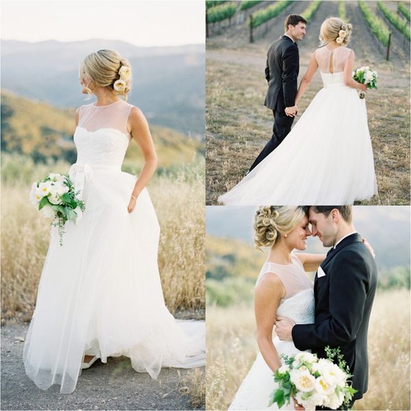 Discount Simple Sheer Neckline Cheap Country Wedding Dresses Sexy