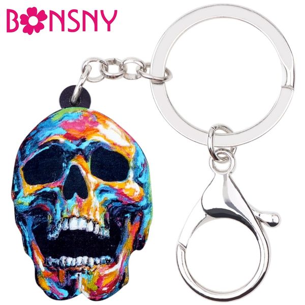 

acrylic halloween floral punk skull skeleton key chains keychain rings jewelry for women girls handbag car charms pendant, Silver