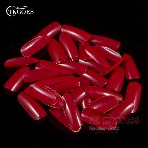 

tkgoes 500pcs oval nail tips full cover acrylic false french nail art tips wine red color, Red;gold
