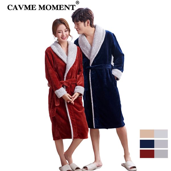 

cavme custom winter long bathrobe for lover women ladies men's flannel robes kimono patchwork nightwear dressing down, Black;red