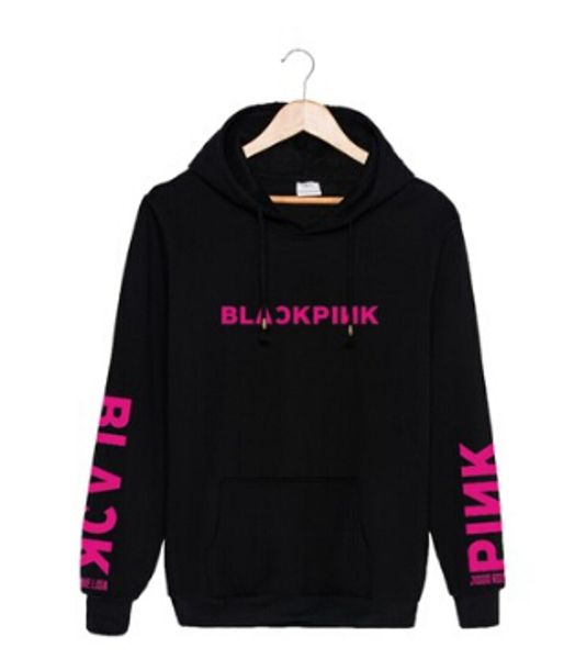 

Women Spring Hoodies Blackpink Letters Design Hooded Casual Pullovers Long Sleeved Tops Winter Fleece Sweatshirt