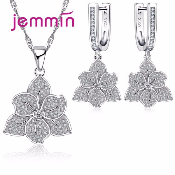 

jemmin bridal flower jewelry sets for women 925 sterling silver wedding jewelry set valentine's day engagement necklace earrings, Black