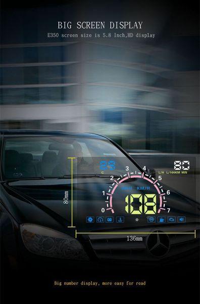 Fahrzeug-Universal-5,8-Zoll-OBD2-Head-Up-Display, Multifunktions-Auto-Armaturenbrett, digitales HUD, Kraftstoffverbrauch, Geschwindigkeit, Rotation, Spannung, Wassertemperatur-Alarm