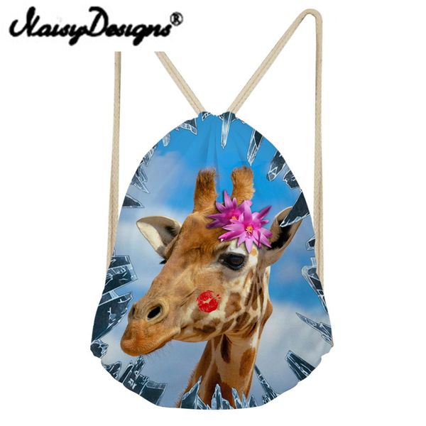 

noisydesigns women's bags 3d animals lovely giraffe printed drawstring backpack school shopper for teenagers infantil