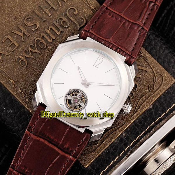 

luxry new octo finissimo 102138 bgo40bpltbxt tourbillon белый циферблат автоматические мужские часы 316l корпус из нержавеющей стали с кожан, Slivery;brown