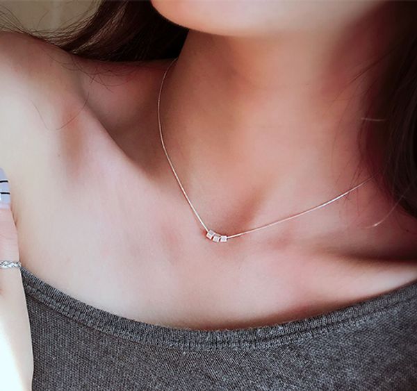 

square cube pendant necklace for women short sweet statement necklace gift 925 sterling silver plated jewelry accessory