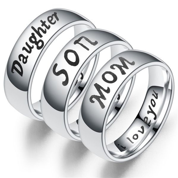 

european and american love family ring i love you mom daughter son the gift for mother days stainless steel women ring ing, Silver