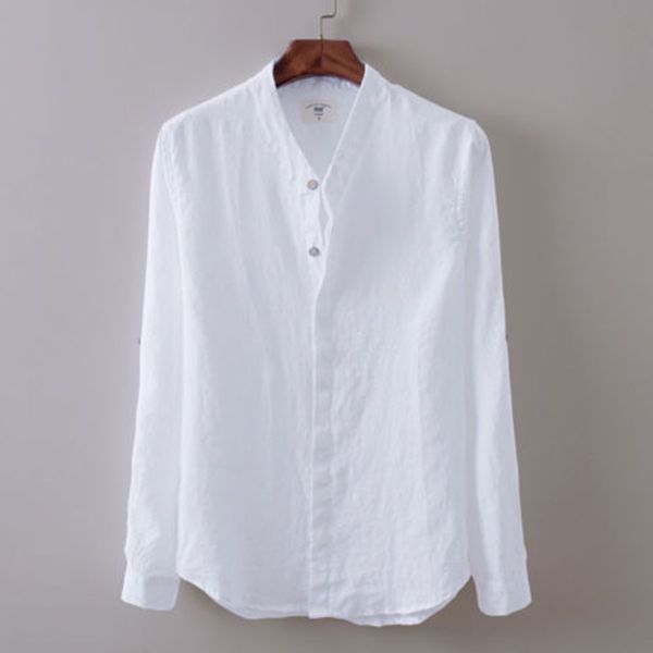 

mens loose summer breathable linen cotton and linen shirt preppy chinese style tee fit men's shirts blouses, White;black
