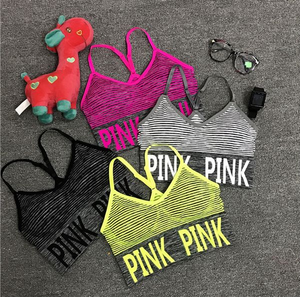 

Women yoga ve t hakeproof running port bra padded letter yoga bra top eamle fitne underwear lady crop top