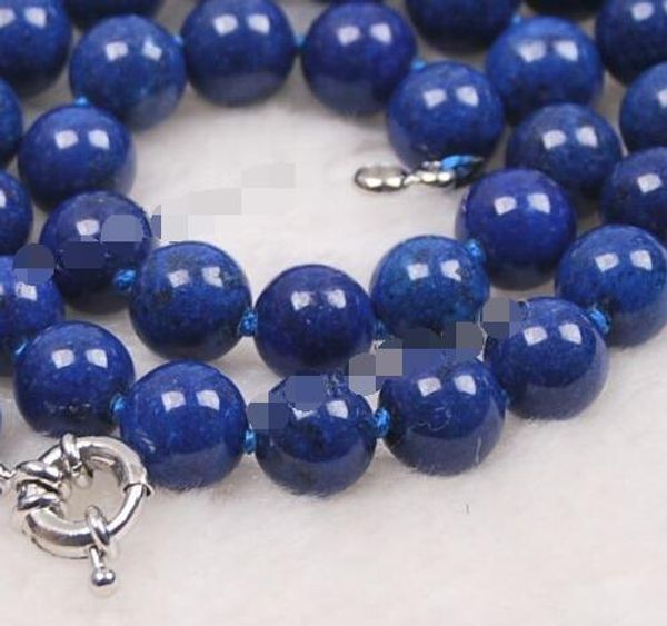 

charming10mm egyptian lapis lazuli round gemstone beads necklace 18", Silver