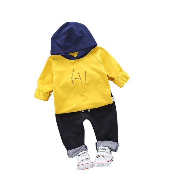 

spring autumn baby boy girl clothing high qulity cotton kid toddler clothes letter hooded suit infant long sleeve tracksuits, White