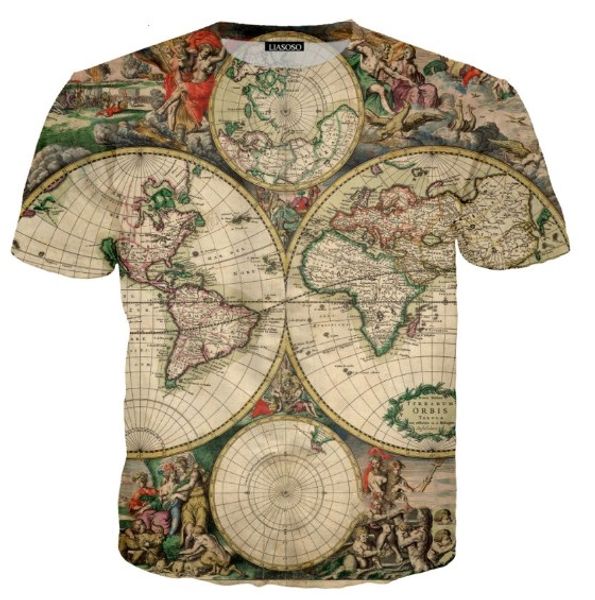 

новая мода женщины / мужчины мультфильм карта мира смешные 3d печати мужская футболка лето повседневная тройники aa612, White;black