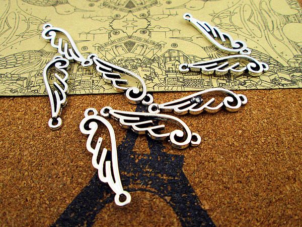

60pcs 24*11mm wing charms, antique tibetan silver hollow wing charm pendants, Bronze;silver