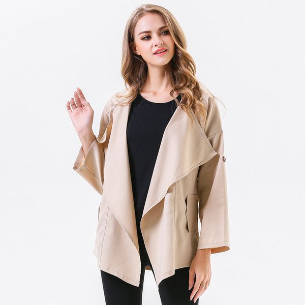 

women trench coat 2018 autumn button fashion casual loose wild irregular portable windproof straight windbreaker top, Tan;black