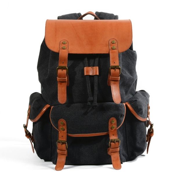 

yupinxuan canvas leather backpacks for men waterproof travel rucksacks teenagers string backpack fashion student school bags big