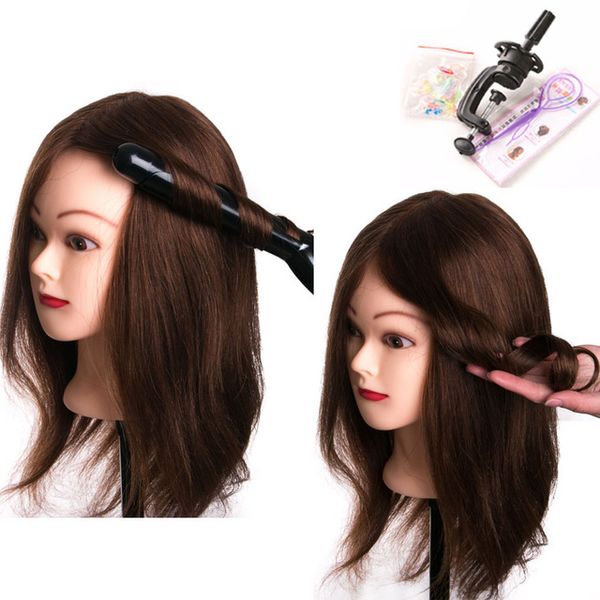 

100% Real Human Hair 46cm Training Head can be curled head Hairdressing Mannequin Dolls with small clamp