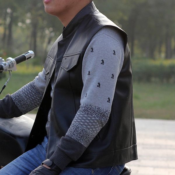 

men's motorcycle genuine leather vest cow leather biker rider club single breasted vests sleeveless jacket black handmade, Black;white