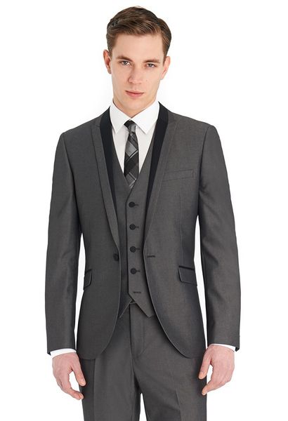

classic grey 3 piece suit peak lapel center vent men wedding tuxedos men business prom dinner blazer(jacket+pants+tie+vest) 453, Black;gray
