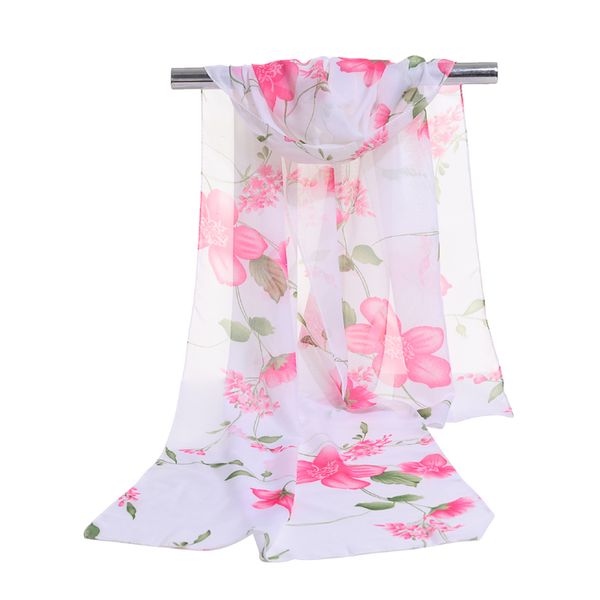 Sciarpa in chiffon di seta di nuovo arrivo Stampa floreale a quattro foglie da donna musulmana primaverile e autunnale con scialle a capo Coprispalle estivo